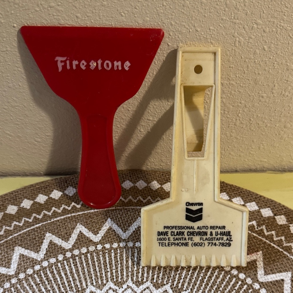 Firestone(WA)  & Chevron(FL) Ice Scrapers set of 2 vintage